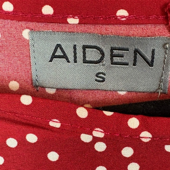 Aidan Red/Cream Polka Dotted Midi Dress with 3/4 Bell Sleeves; Size S - Picture 3 of 7